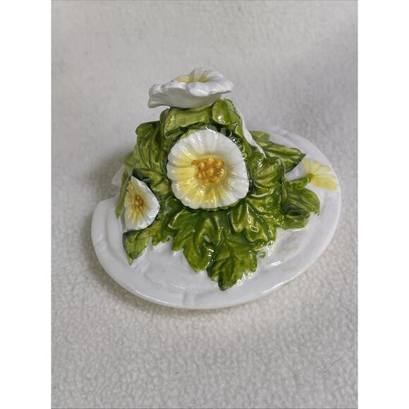 Lefton RUSTIC DAISY #3858 Embossed Daisies Yellow Accents JAM /JELLY & LID - Picture 4 of 8